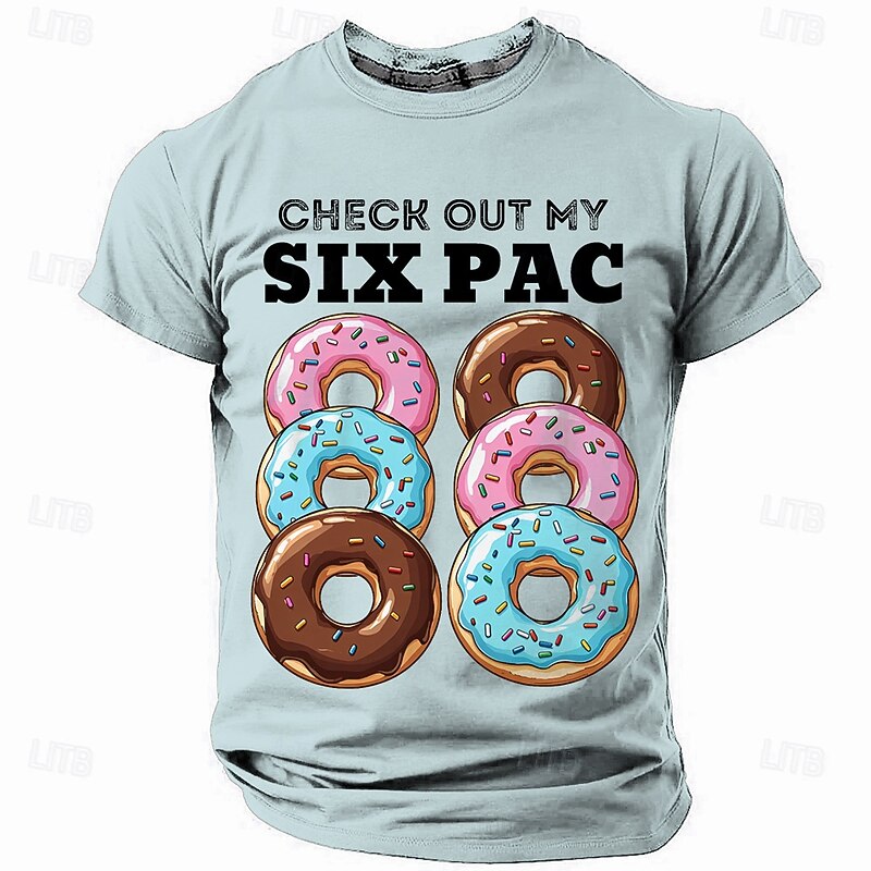 Men's Funny Donut 'Six Pac' Graphic Short Sleeve T-Shirt - Humorous Foodie Tee2