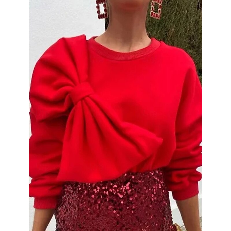 Women's Sweatshirt Crew Neck Long Sleeve White Red Spring &  Fall4