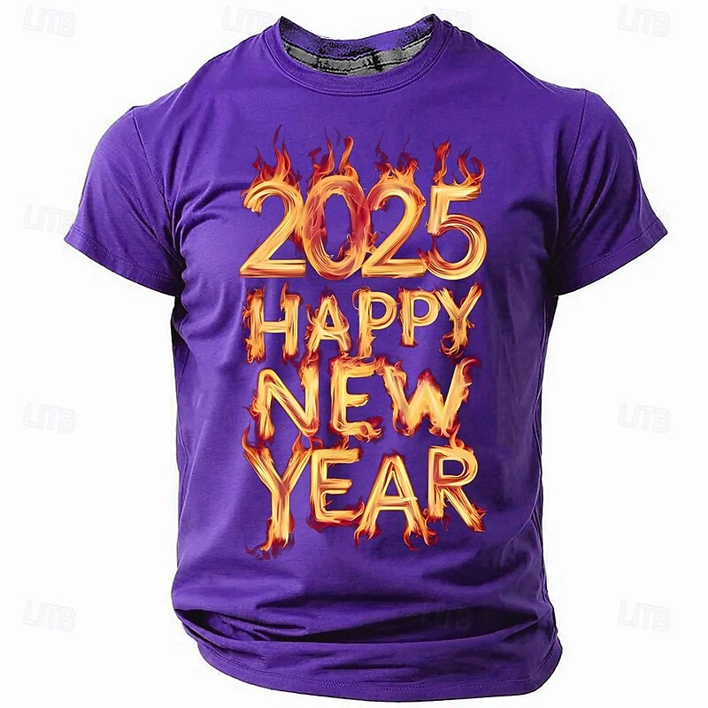 New Year Men's Text T Shirt Short Sleeve T shirt 3D Print Crew Neck Shirt Fashion Athleisure Street Sports Outdoor Daily Black Red Blue Summer Spring Clothing Apparel S M L XL XXL XXXL