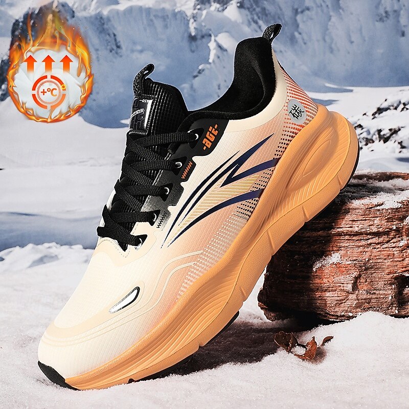 Men's Warm Lined Running Sneakers, Lightweight Cushioned Athletic Shoes with Lace-Up Design for Winter Outdoor Sports and Daily Wear