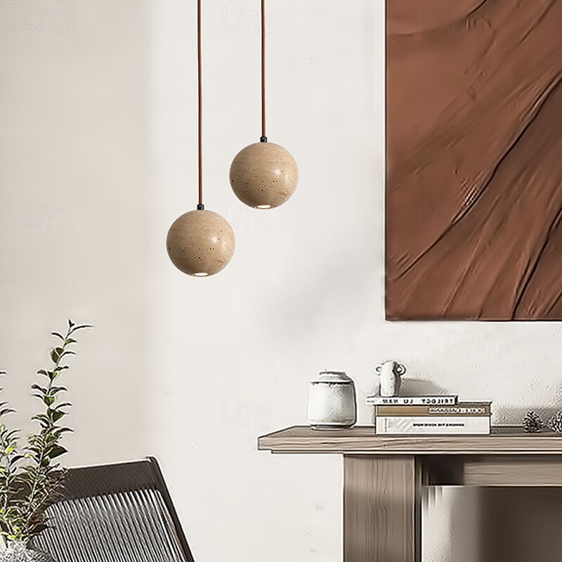 LED Yellow Travertine Pendant Light Natural Stone Single Hanging Light Mini Lamp Vintage Chandelier 110-240V3