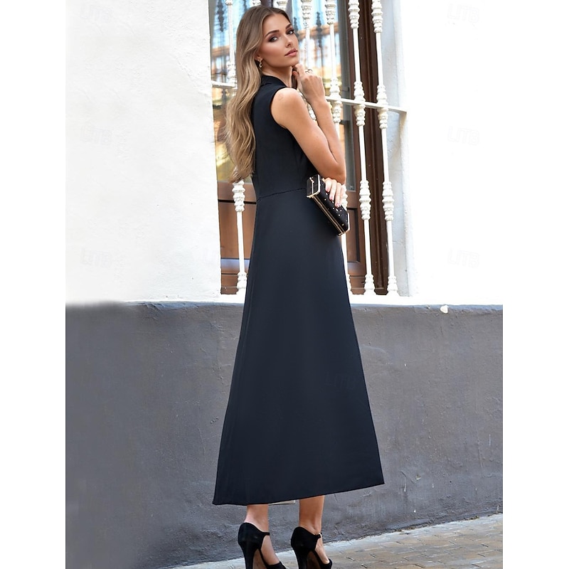Sheath / Column Cocktail Dresses Tuxedo Dress Elegant Dress Formal Floor Length Sleeveless V Neck Stretch Crepe with Slit Dresses3