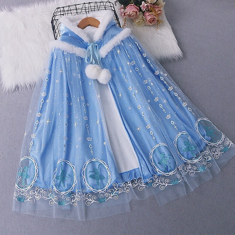 Frozen Princess Fairytale Elsa Coat Cloak Theme Party Costume Cosplay Costume Movie Cosplay for Girls' Kid's Christmas Carnival Children's Day Performance Birthday Party3