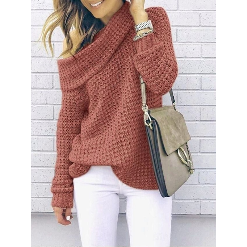 Women's Sweater Casual Soft Pure Color Chunky Turtleneck Knitted Long Sleeve Regular Tops Knit Outdoor Daily Weekend Pink Red Fall Winter2