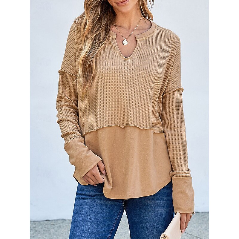 Women's Sweatshirt Casual Plain Street Dailywear V Neck Long Sleeve White Blue Khaki Fall Winter3