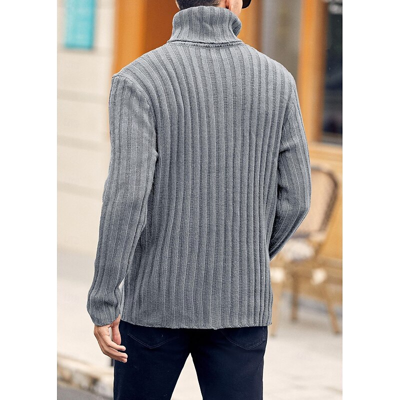 Men's Turtleneck Sweater Pullover Sweater Jumper Ribbed Knit Regular Knitted Slim Fit Plain Turtleneck Modern Contemporary Work Daily Wear Clothing Apparel Winter Spring &  Fall Black Blue M L XL3