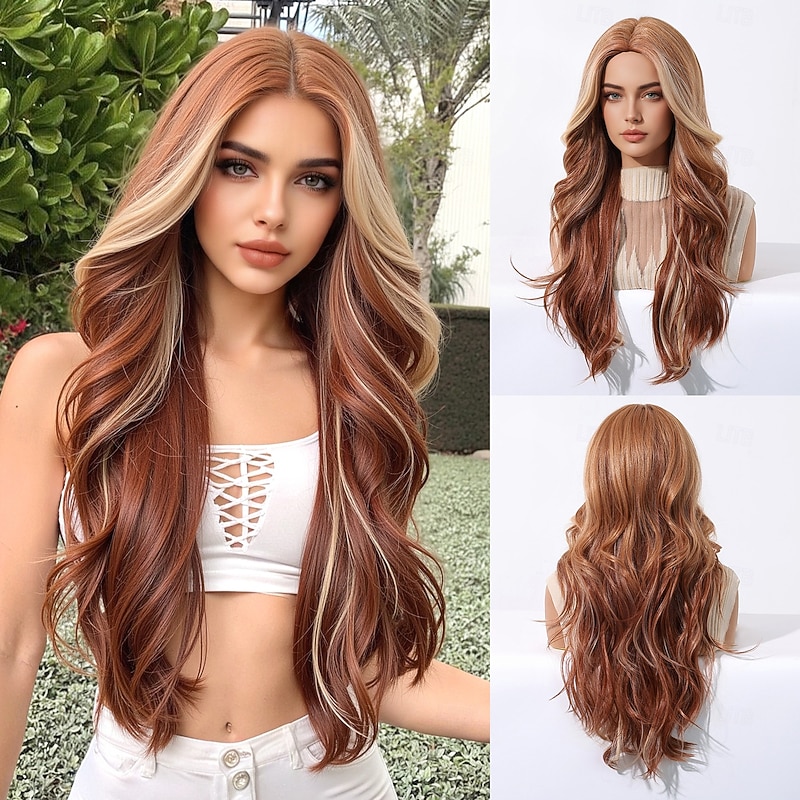 Synthetic Wig Uniforms Career Costumes Princess Curly Wavy Middle Part Layered Haircut Machine Made Wig 26 inch Dark Brown Synthetic Hair Women's Cosplay Party Fashion Brown