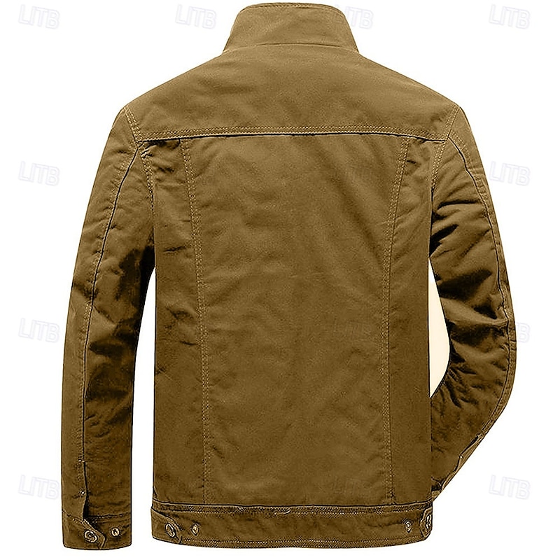 Men's Cotton Embroidered Military Jacket Cargo Jacket with Shoulder Straps Long Sleeve Standing Collar Multi-Pockets Coat Trucker Jacket Christmas Reindeer Print Tactical Outerwear4