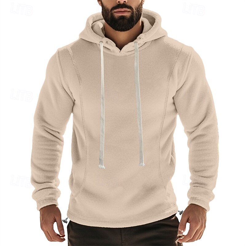 Men's Hoodie Sweatshirt Polar Fleece Black Army Green Khaki Dark Gray Light Blue Hooded Plain Drawstring Ribbed Front Pocket Sports & Outdoor Daily Holiday Polyester Streetwear Basic Casual Fall