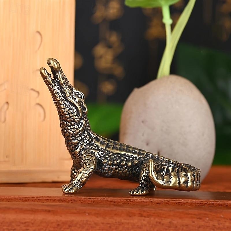 Antique Brass Crocodile Sculpture, Indoor/Outdoor Decorative Statue, Suitable for All Room Types, No Electricity Required 2025 - $27.99