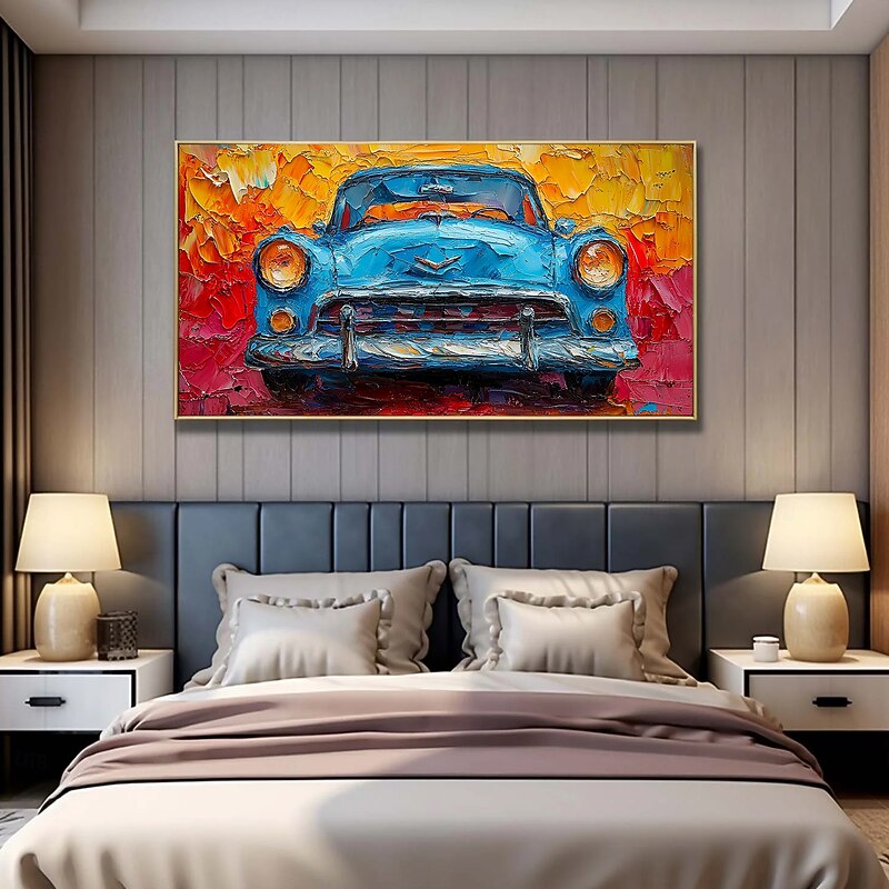 Handmade Original Colorful Car Oil Painting On Canvas Abstract Race Car Wall Art for Home Decor With Stretched Frame Without Inner Frame Painting4