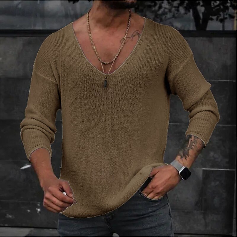 Men's Pullover Sweater Jumper Knit Sweater Ribbed Cable Knit Knit Regular Tops Knitted Plain V Neck Fashion Basic Vacation Daily Wear Clothing Apparel Fall & Winter Black White S M L3