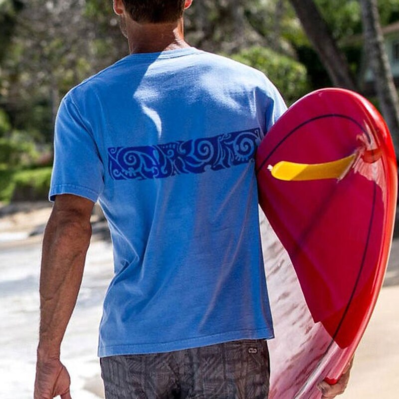Men's Maori T Shirt Short Sleeve T shirt 3D Print Crew Neck Shirt Vacation Tropical Street Daily Beach Blue Summer Spring Clothing Apparel S M L XL XXL XXXL2