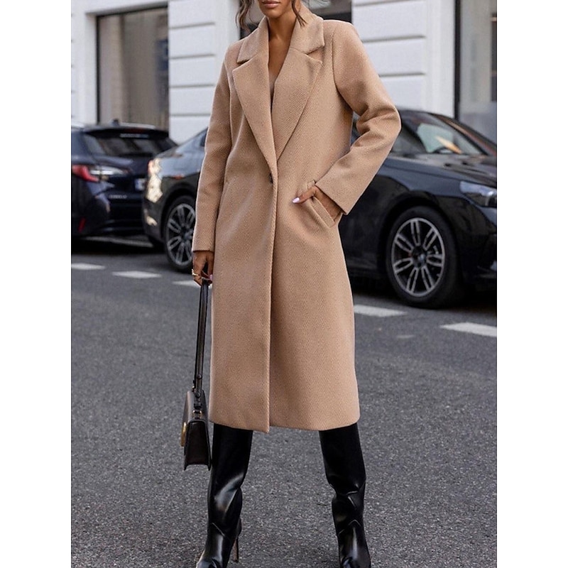 Women's Winter Coat Outdoor Street Daily Wear Fall Winter Long Coat Regular Fit Thermal Warm Breathable Stylish Casual Jacket Long Sleeve Plain with Pockets White Red Khaki