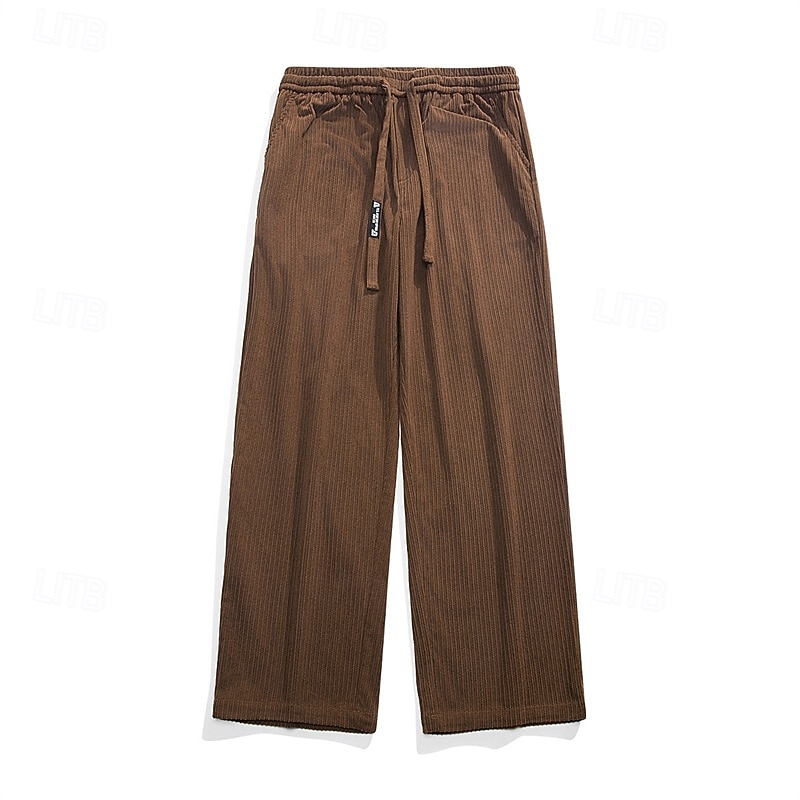 Men's Corduroy Pants Trousers Casual Pants Drawstring Elastic Waist Straight Leg Plain Comfort Warm Full Length Outdoor Casual Daily Sports Fashion Black Coffee4