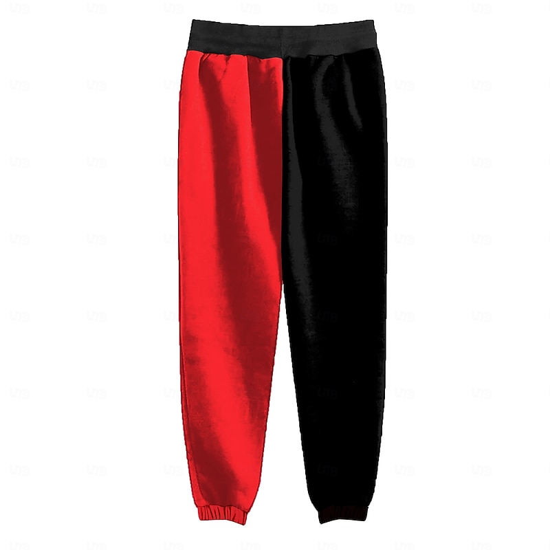 Men's Knights Templar Fleece Sweatpants Drawstring Elastic Waist Vintage Casual Outdoor Home Dailywear Pocket Thermal Winter 3D Print Black / Red3