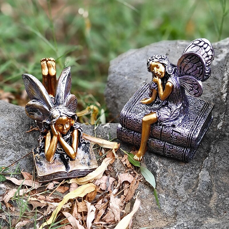 Bronze Angel Resin Figurine, Book Angel Girl Sculpture, Creative Home Decor for Bookshelves, Desk, and Office Decoration3