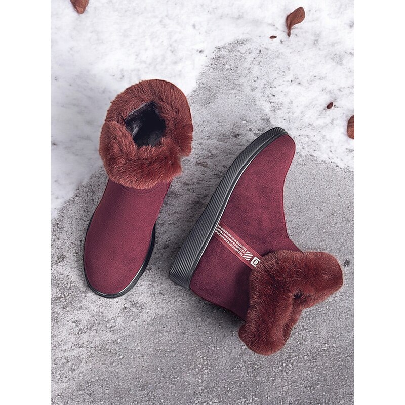 Women's Burgundy Suede Ankle Boots with Faux Fur Cuff and Non-Slip Sole – Warm Winter Shoes for Casual and Outdoor Wear3