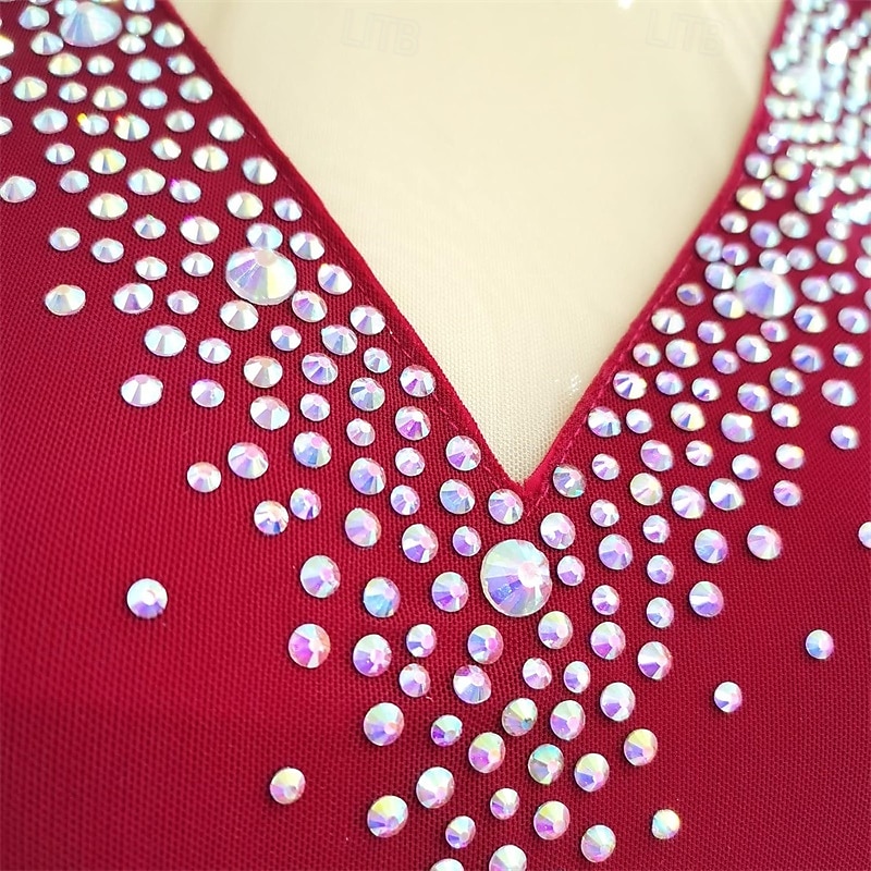 Figure Skating Dress Women's Girls' Ice Skating Dress Blue High Elasticity Training Competition Skating Wear Classic Crystal / Rhinestone Long Sleeve Ice Skating Figure Skating3