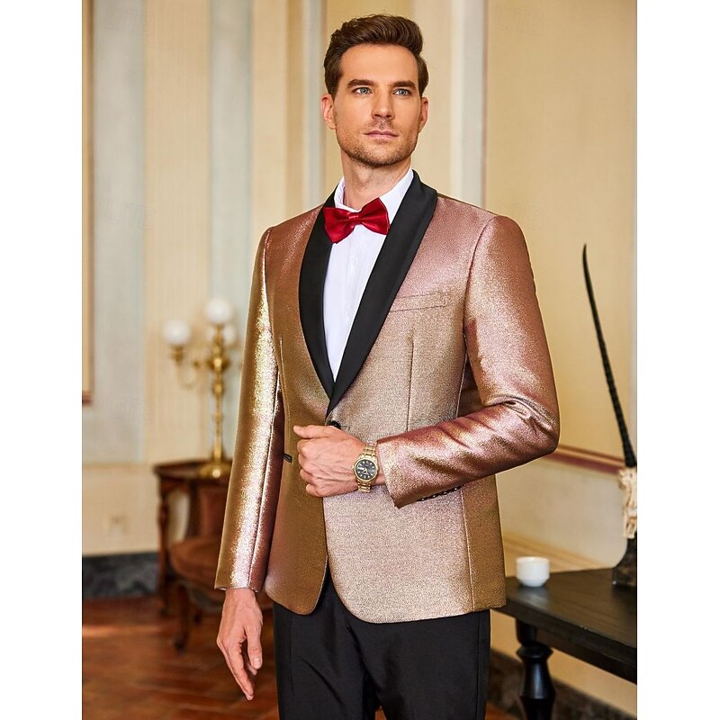 Retro Vintage 1980s Shiny Metallic Tuxedo Suits & Blazers Fancy Dress Men's Carnival Costume Christmas Halloween Carnival Cocktail Party Theme Party Pride Parade Adults' Coat