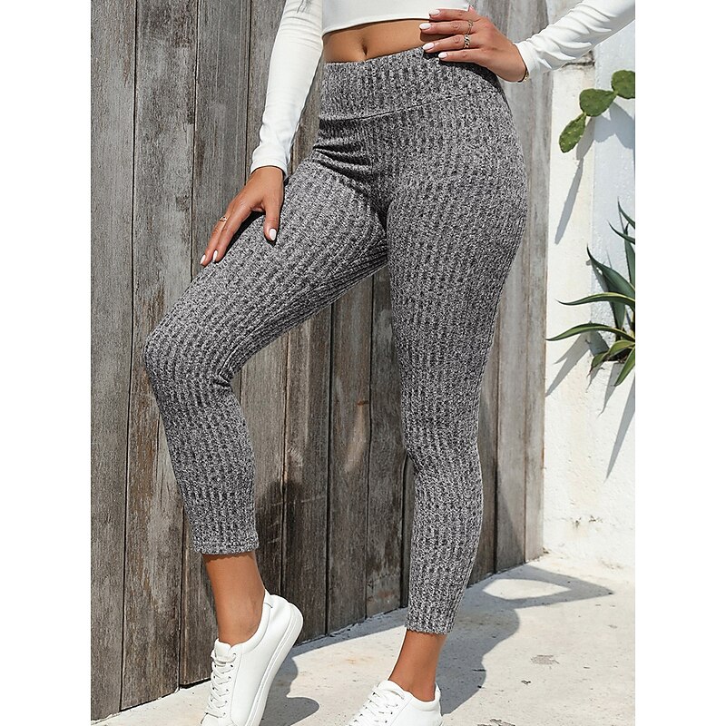 Women's Slim Full Length Solid Color Light Gray Dark-Gray Black Spring &  Fall3