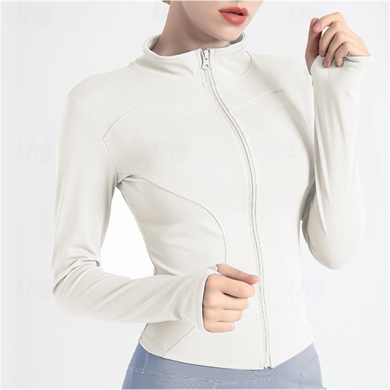 Women's Yoga Top Stand Collar Quick Dry Lightweight Breathable Thumbhole Long Sleeve Sports Solid Color Jacket Top For Running Fitness Yoga Slim Activewear2