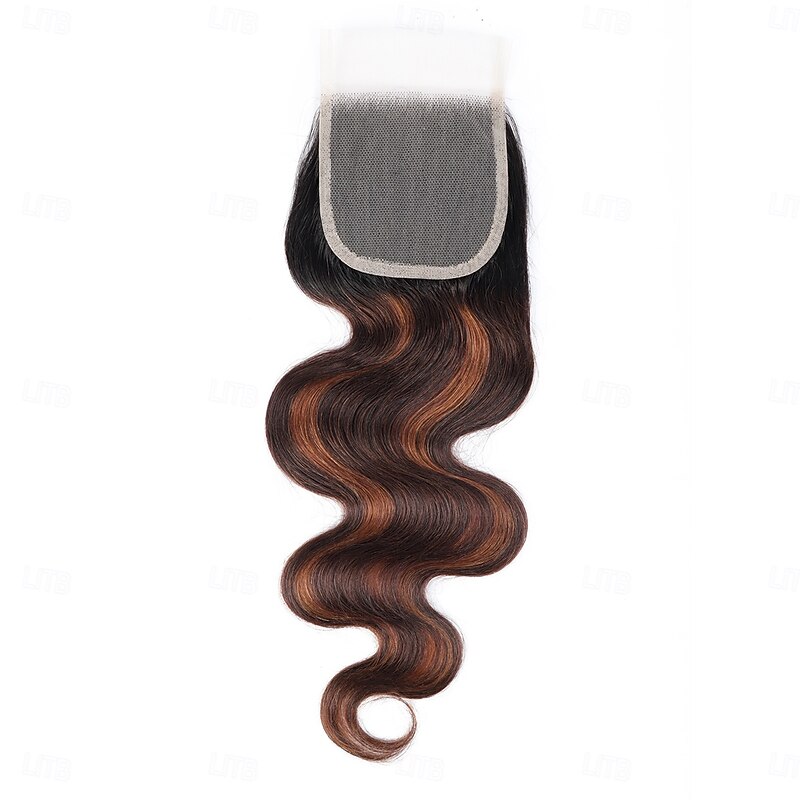 3 Bundle with Closure Human Hair Extension Hair T1B-4/30# Body Wave Human Hair 12-28 Inch For Black Women4
