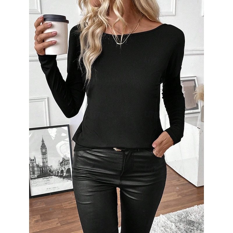 Women's Elegant Lace Tops Eyelet Sexy Blouse Casual Solid Color Regular Tops Long Sleeve Crew Neck Lace Patchwork Regular Fit Daily Black Romantic Petite Tops Summer Holiday Wear Evening Tops3