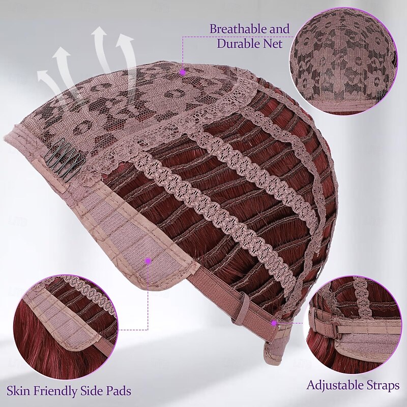 Short Wavy Wigs with Bangs for Women Curly Bob Wigs Shoulder Length Wigs for White Women Synthetic Heat Resistant Fiber Bangs Wigs Medium Length3