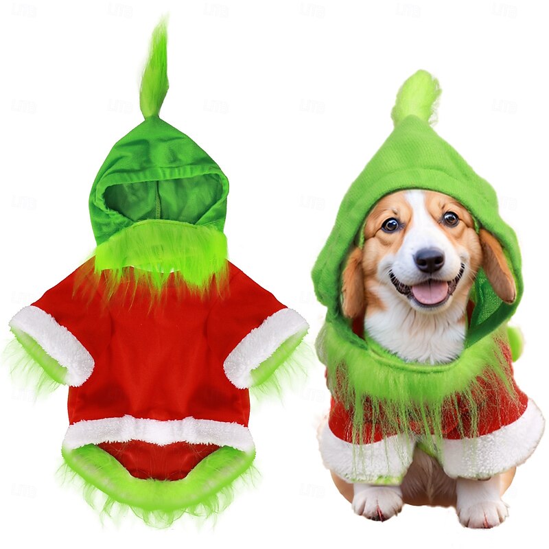 Dog Costume Santa Suits Santa Claus Green Monster Furry Novelty Funny Warm Christmas New Year Christmas Dog Clothing for Small3