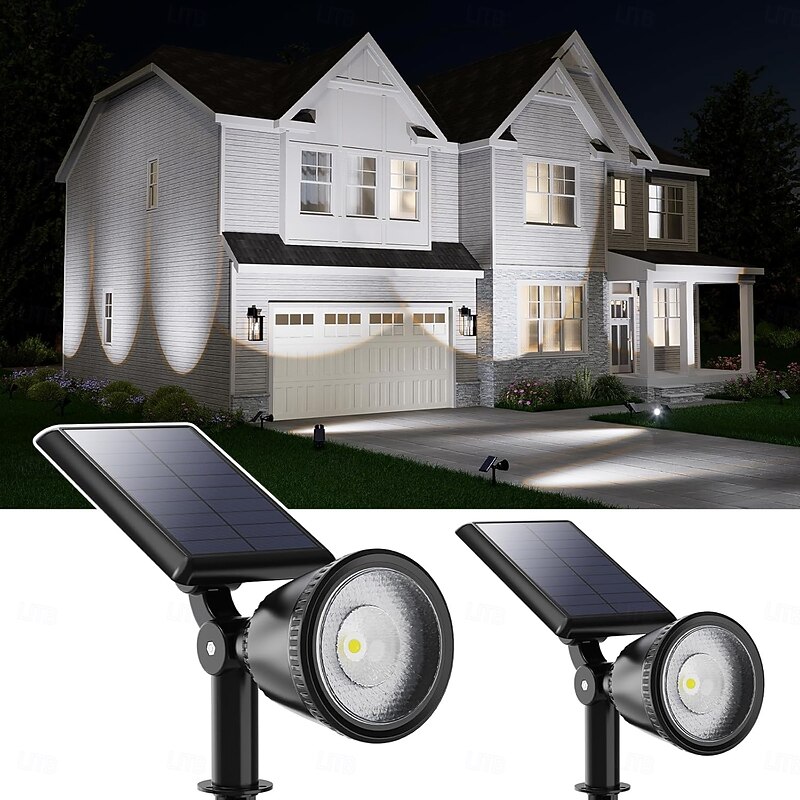 1/2pcs Outdoor Solar Powered Spot Lights Waterproof Bright LED Spotlights Outside Uplighting for Yard Flag Tree Lawn Garden Backyard House Driveway Super Focused Lens Spotlights Warm White3