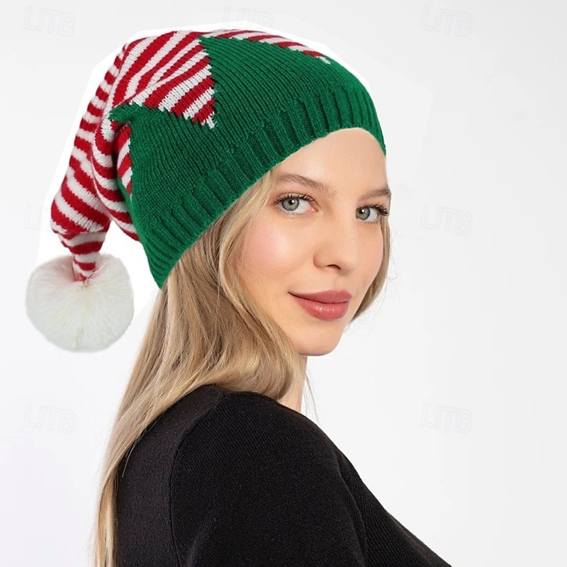 Santa Claus Elf Christmas Hat Santa Hat Men's Women's Boys' Girls' Novelty Funny Stripes Knitted Pattern Christmas Christmas Eve Hat