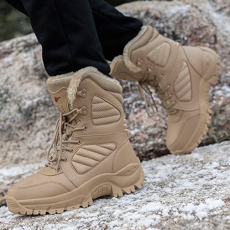 Men's Tactical Winter Boots - Tan Fur-Lined, Insulated, Waterproof, Rugged Sole, Ideal for Cold Weather Outdoor Activities4
