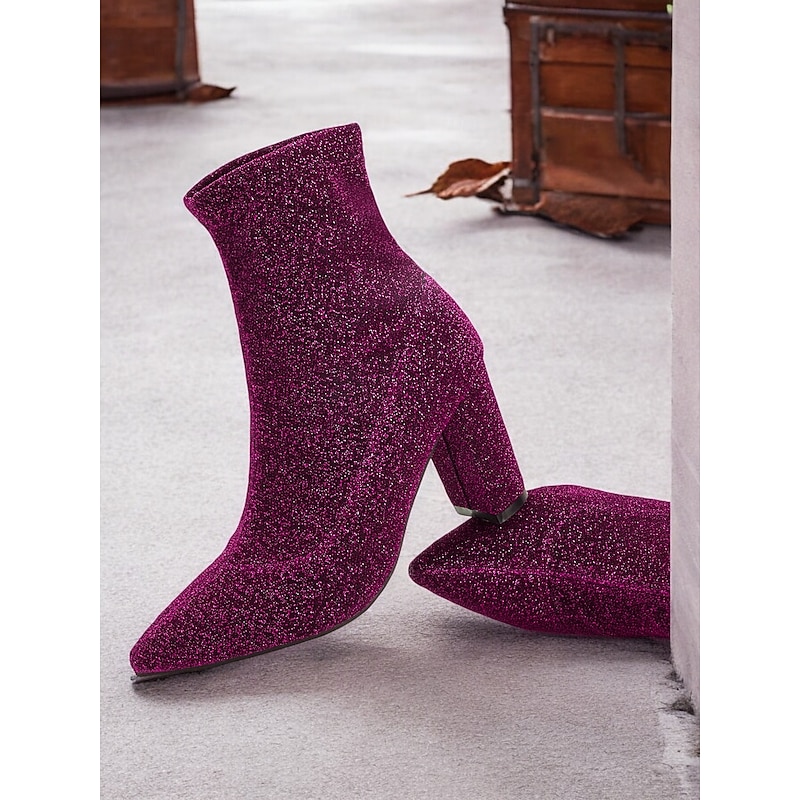 Women's Glitter Ankle Boots with Block Heels – Elegant Sparkly High-Heeled Booties for Parties and Special Occasions2