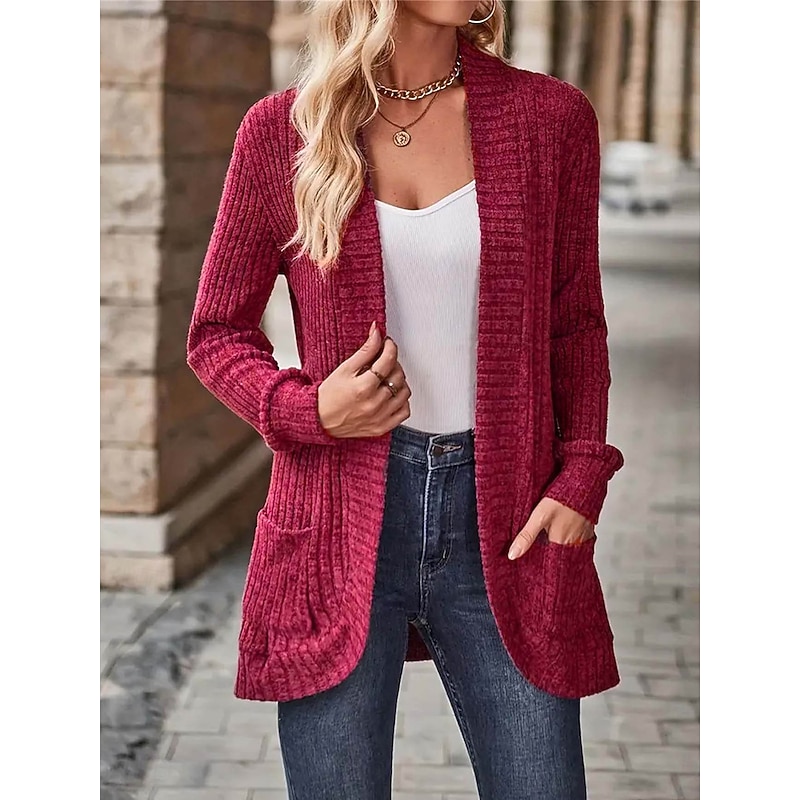 Women's Dressy Dusters Dressy Jackets Casual Jacket Outdoor Dailywear Fall Winter Regular Coat Regular Fit Windproof Warm Comfortable Breathable Fashion Jacket Long Sleeve Solid Color Pocket Knitting4