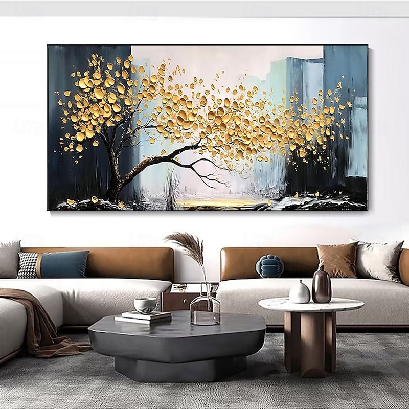 Handmade Oil Painting Canvas Wall Art Decoration Modern Abstract 3D Thick Oil Gold Money Tree for Living Room Home Decor Rolled Frameless Unstretched Painting