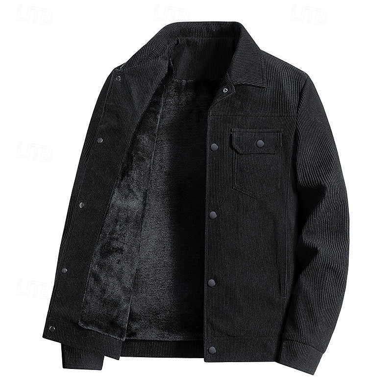 Men's Corduroy Jacket Fleece Jacket Cargo Jacket Casual Jacket Daily Vacation Wearproof Pocket Spring &  Fall Plain Fashion Classic Lapel Regular Black Khaki Army Green Jacket2
