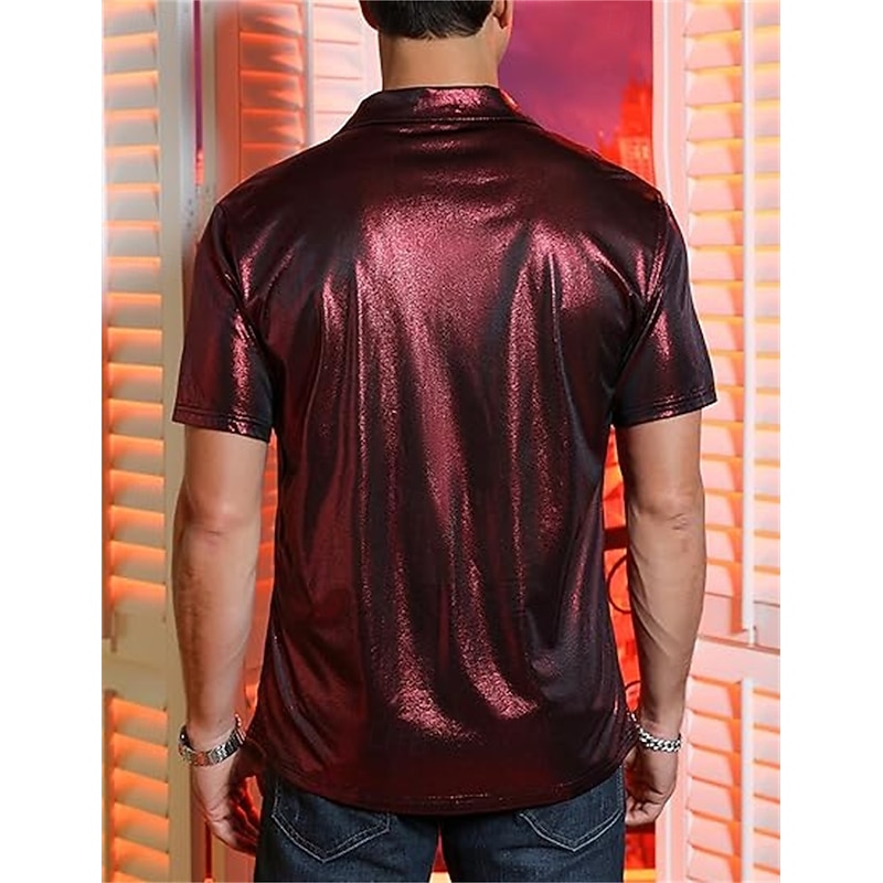 Retro Vintage 1970s 1980s Shirt Disco Shiny Metallic Fancy Dress Men's Carnival Costume Halloween Carnival Mardi Gras Performance Party Club Adults' Shirt Spring & Summer4