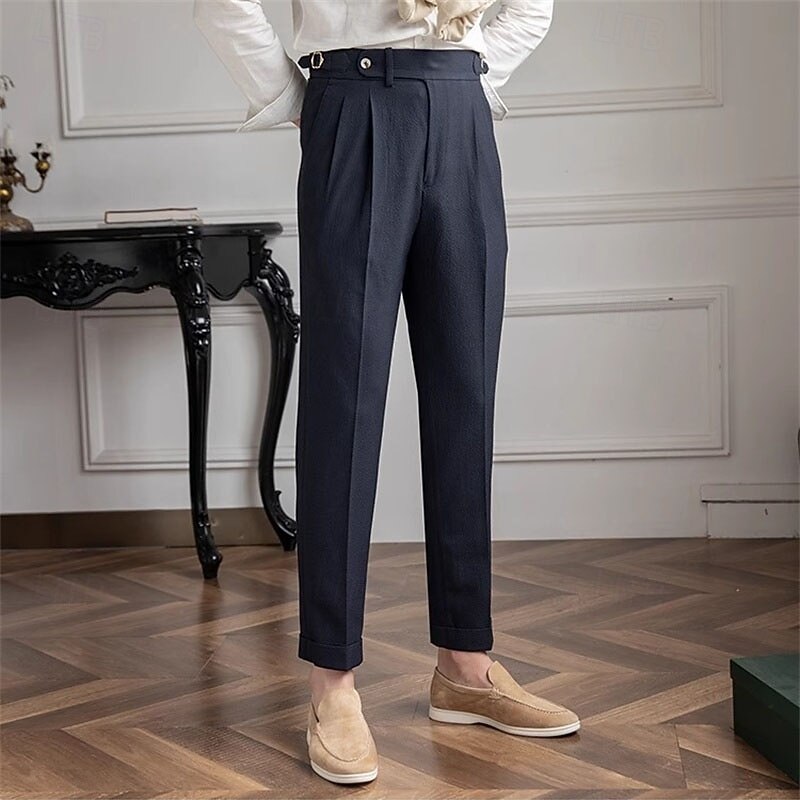 Men's Graduation Dress Pants Naples Trousers Trousers Chinos Buttons Pocket Solid Color Comfort Formal Party Work Fashion Classic Style Black Dark Blue Micro-elastic3