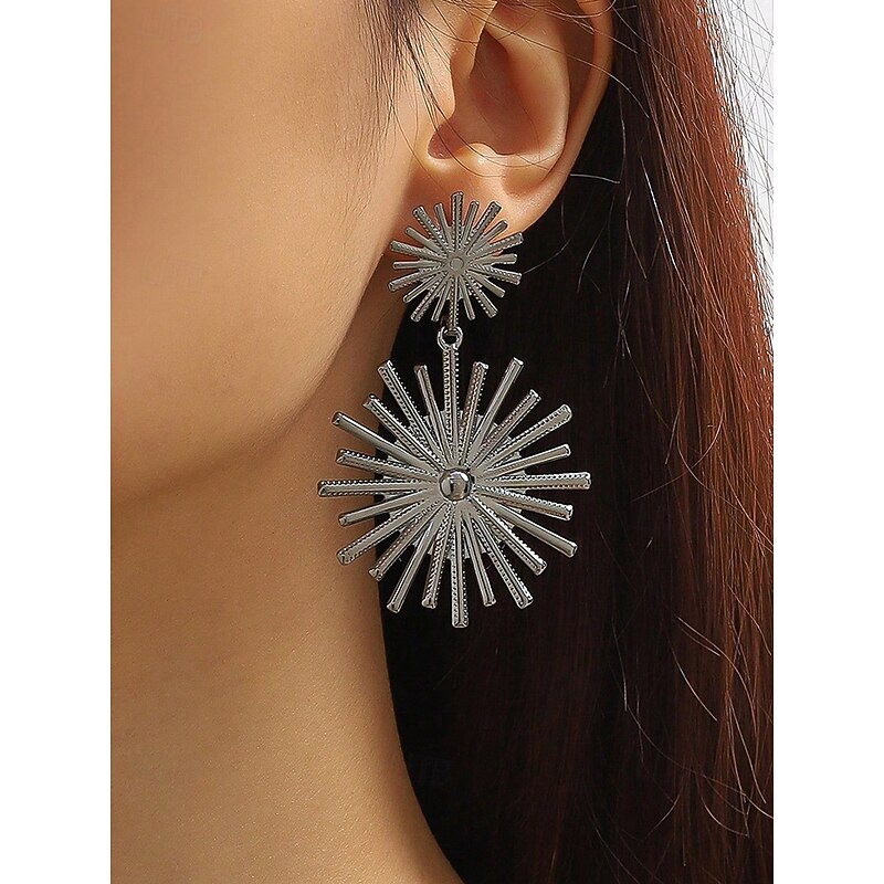 Women's Gold Sunburst Statement Earrings – Bold Geometric Drop Earrings for Parties, Weddings, and Special Occasions3