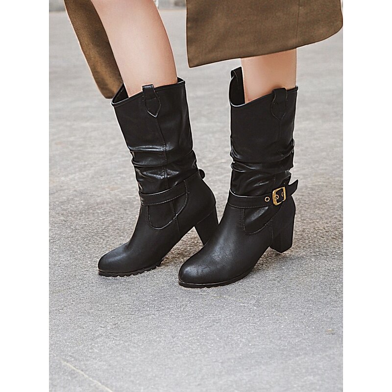 Women's Brown Knee-High Boots with Buckle Details and Block Heels – Classic and Versatile Footwear for Casual and Fall Outfits 8