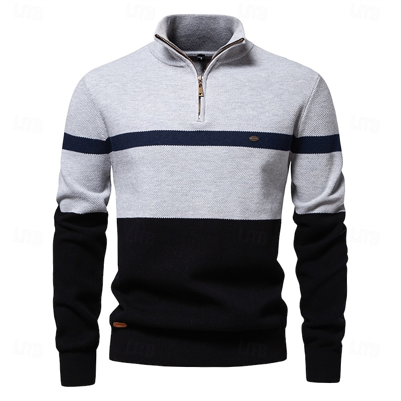 Men's Sweater Pullover Sweater Jumper Knitwear Ribbed Knit Regular Tops Turndown Casual Daily Clothing Apparel Spring &  Fall White Green S M L3