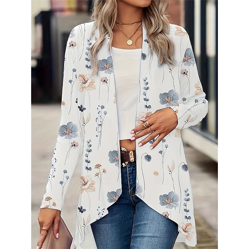 Women's Dressy Dusters Dressy Jackets Casual Jacket Outdoor Street Daily Wear Summer Spring Regular Coat Regular Fit Thermal Warm Breathable Stylish Casual Jacket Long Sleeve Floral Print Black Green2