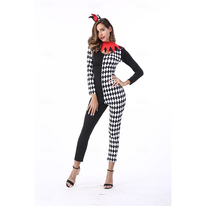 Joker Clown Halloween Costume Full Body Suit Circus Carnival Costume Cosplay Adults' Women's Halloween Carnival Mardi Gras Performance Party Easy Halloween Costumes Dress Up 5