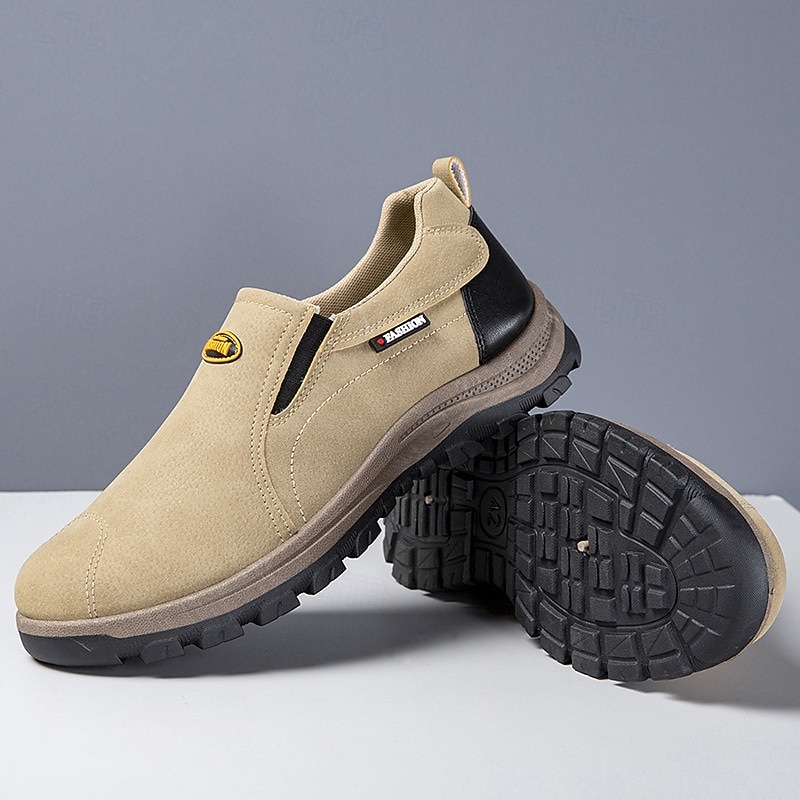 Men's Beige Slip-On Outdoor Shoes with Non-Slip Rugged Sole and Black Accents – Comfortable Casual Footwear for Everyday Use3