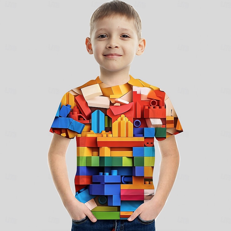 Boys 3D Optical Illusion T shirt Short Sleeve 3D Print Summer Active Sports Streetwear Kids 3-12 Years School Outdoor Daily4