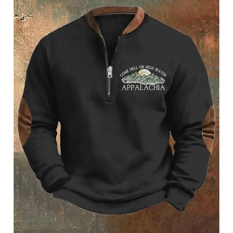 Men's Sweatshirt Black White Brown Green Gray Half Zip Graphic Print Patchwork Daily Holiday Going out Polyester Streetwear Casual Fall Winter Clothing Apparel Hoodies Sweatshirts  Long Sleeve4