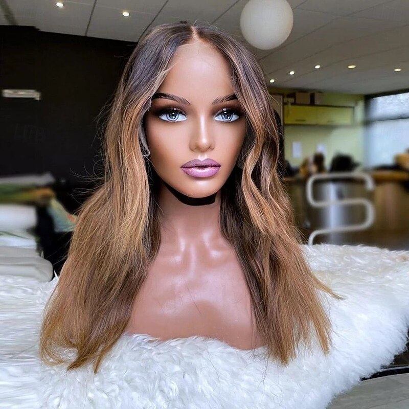 Remy Human Hair 13x4 Lace Front Wig Short Bob Peruvian Hair Natural Wave Brown Multi-color Wig 130% 150% Density with Baby Hair Ombre Hair Highlighted / Balayage Hair Glueless For Women Long Human2