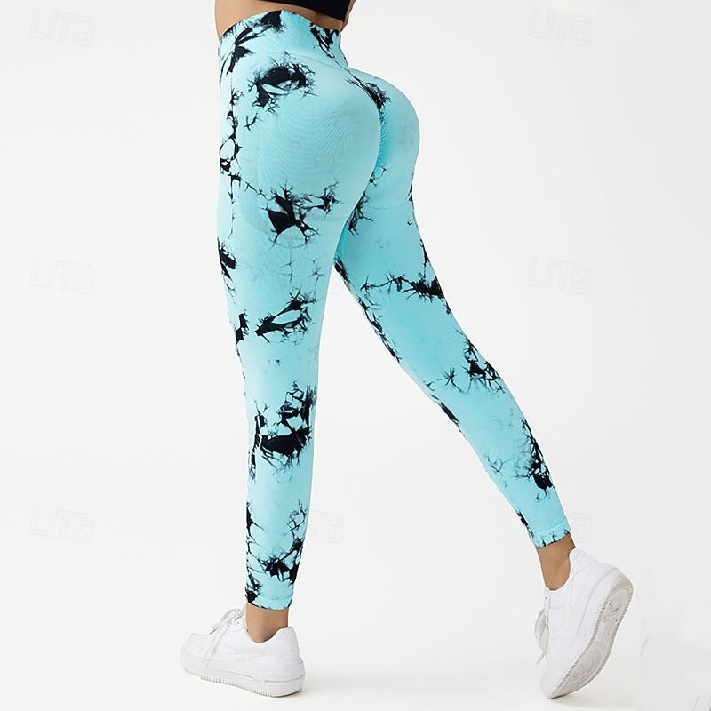 Women's Yoga Pants Yoga Leggings Cut Out High Waist Pilates Gym Workout Workout Tights Tie Dye Blue Sky Blue Purple Fall Sports Activewear Stretchy Slim3