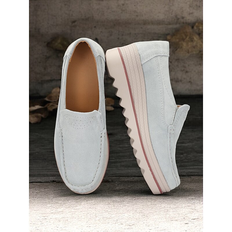 Women's Casual Suede Slip-On Loafers with Platform Sole – Comfortable Everyday Shoes with Non-Slip Grip